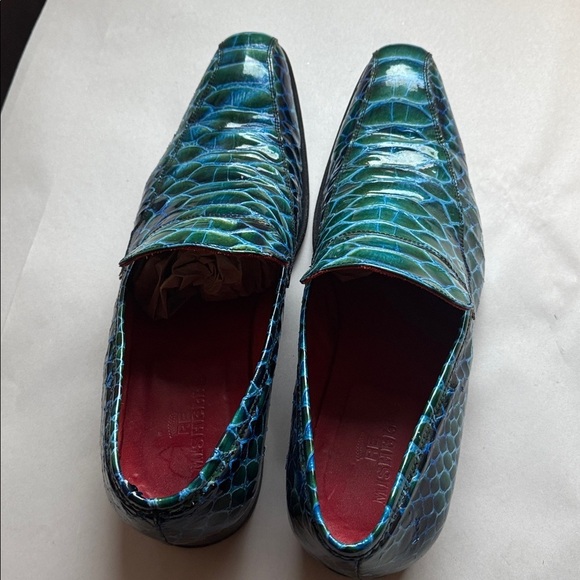 Vintage Caribbean blue Croc embossed Leather Loafer Shoes Mens 43/10 Italy Disco main image 7